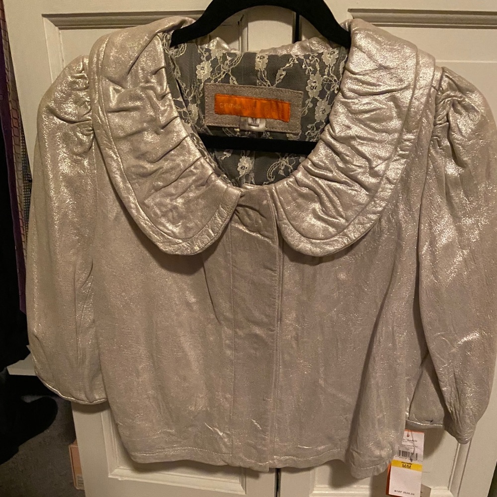 Cynthia Steffee Leather silver metallic jacket